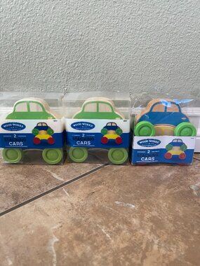 Wood Works Stacking Cars 3 Sets NOS Deadstock Wooden Toys